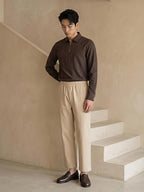 Brown Zipper Polo Neck Shirt