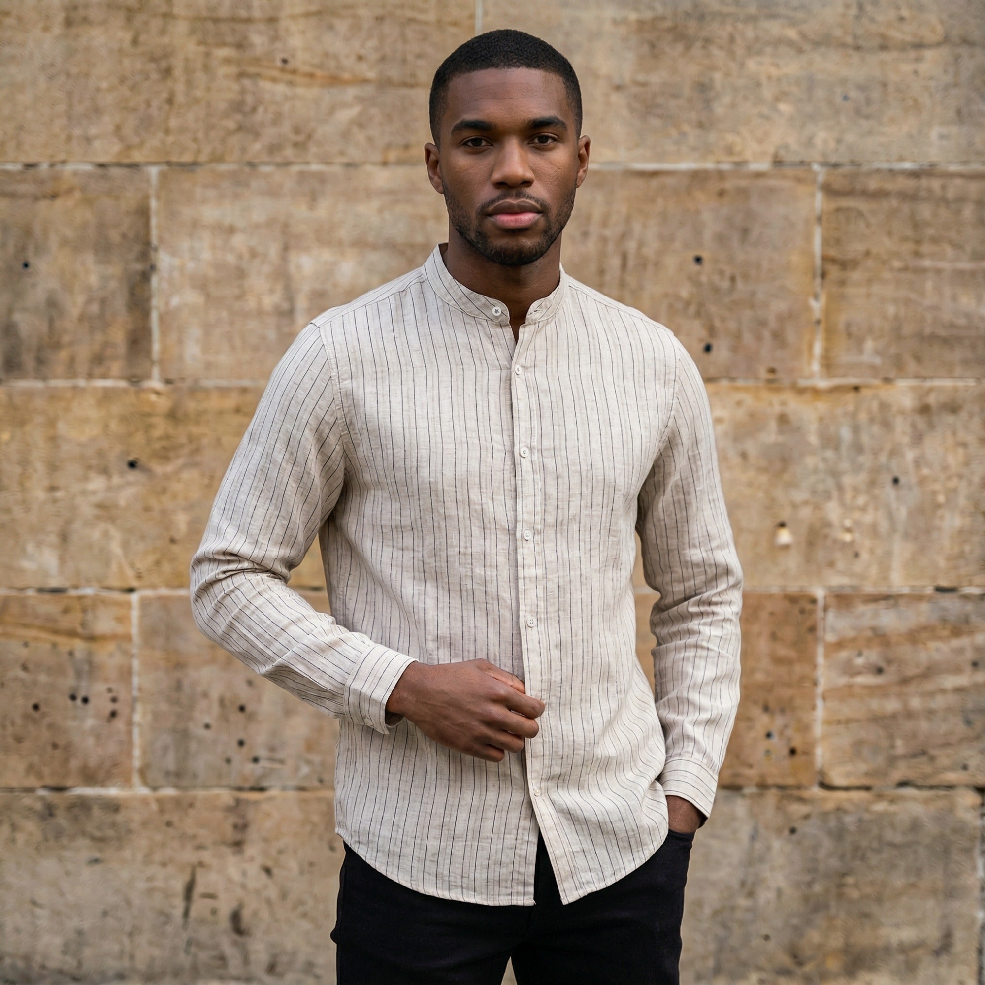 Linen Khadi Mandarin Collar Shirt