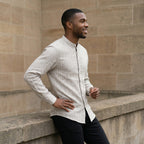 Black Stripes Linen Khadi Mandarin Collar Shirt