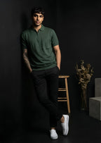 Green Polo Zipper Half T-Shirt