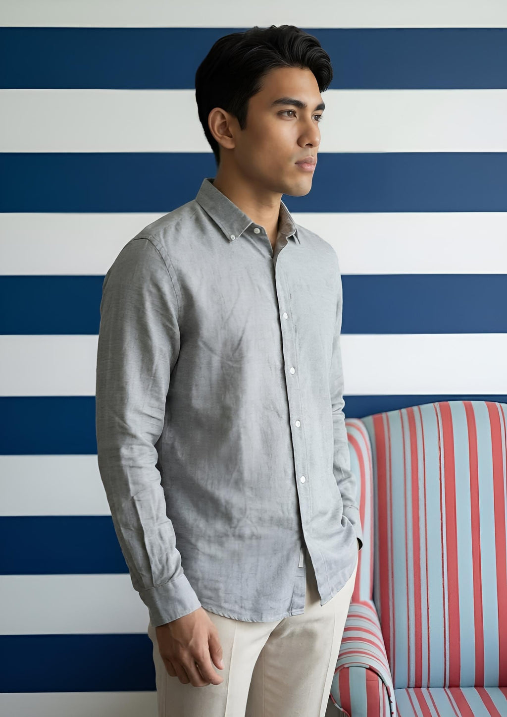 Grey Linen Shirt For Men