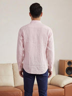 Pink Linen Mandarin Collar Shirt