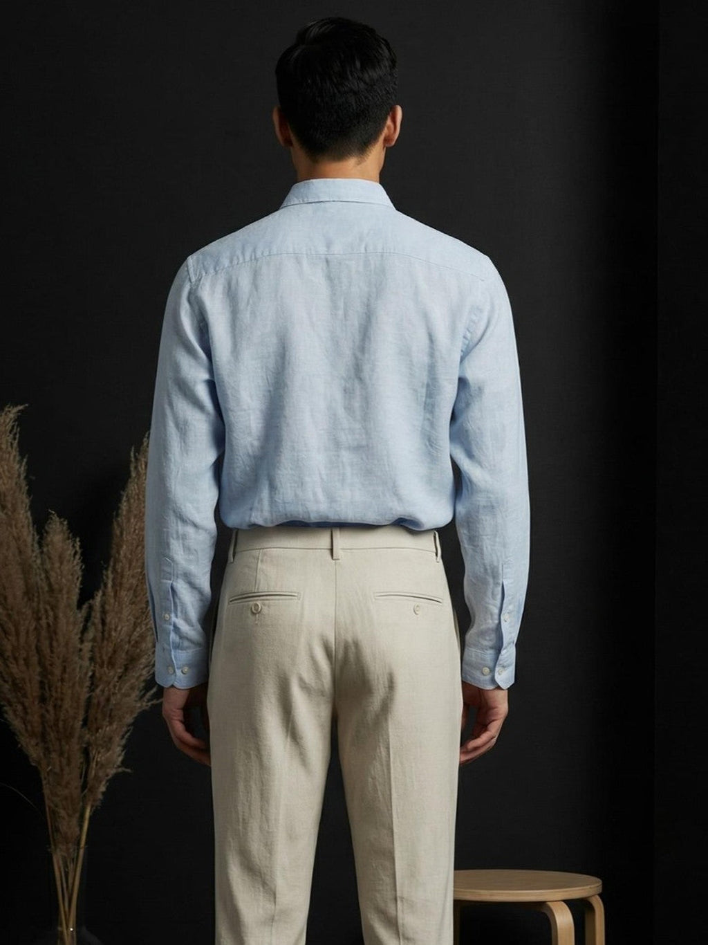 Powder Blue Linen Mandarin Collar Shirt