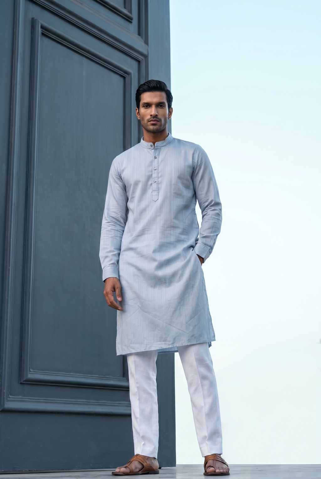 Powder Blue Full Kurta For Men