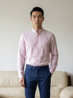 Pink Linen Mandarin Collar Shirt