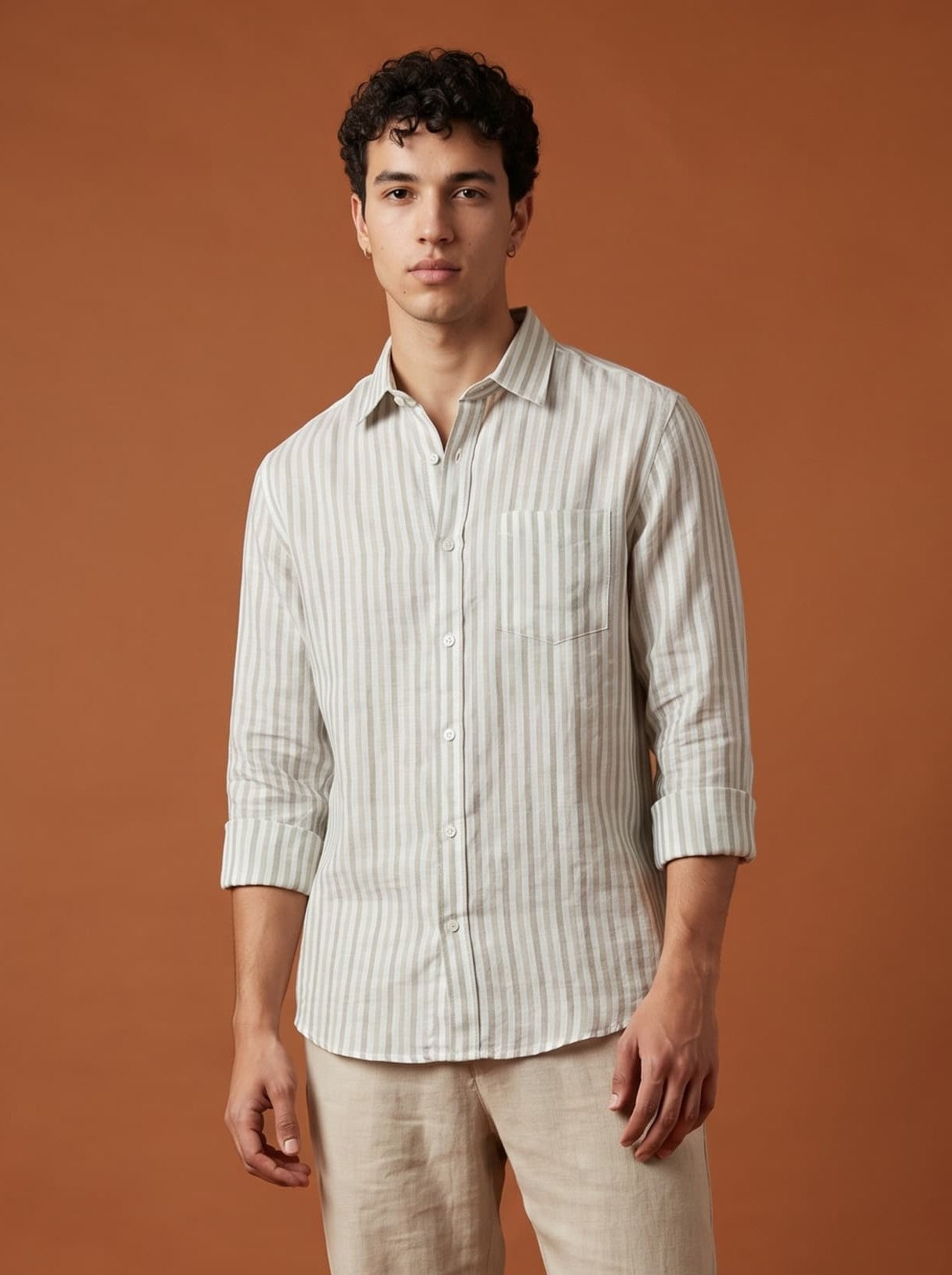 Linen Sage Green Stripes Shirts