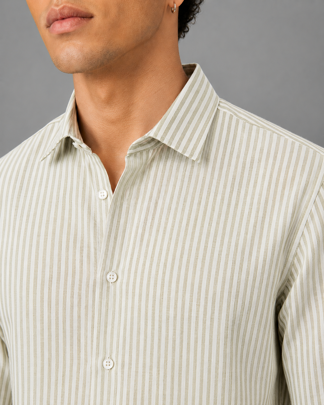 Linen Sage Green Stripes Shirts