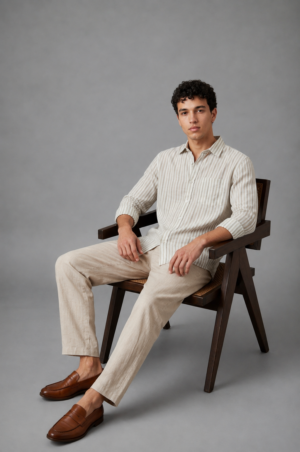 Linen Sage Green Stripes Shirts