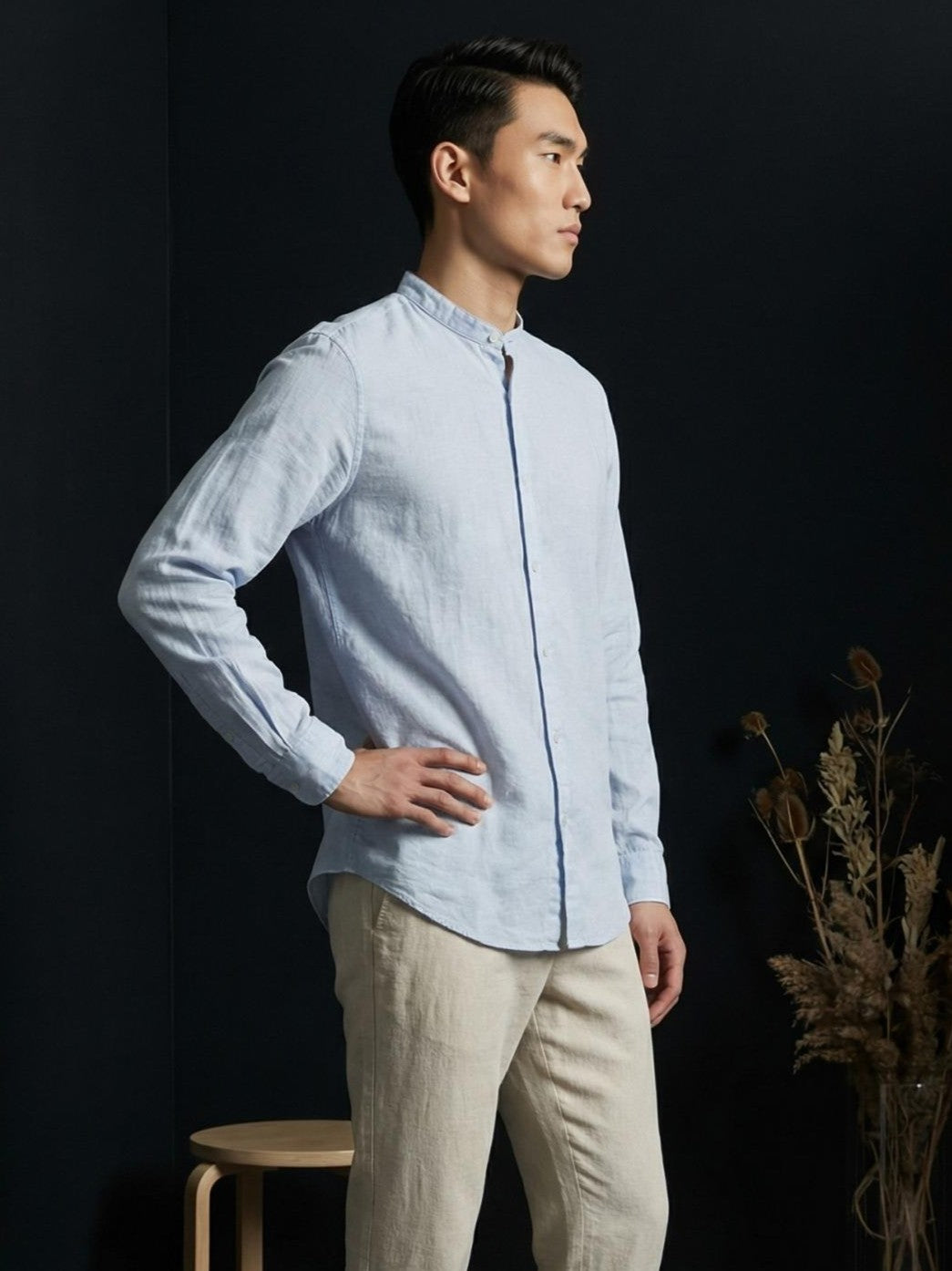 Linen Mandarin Collar Shirt