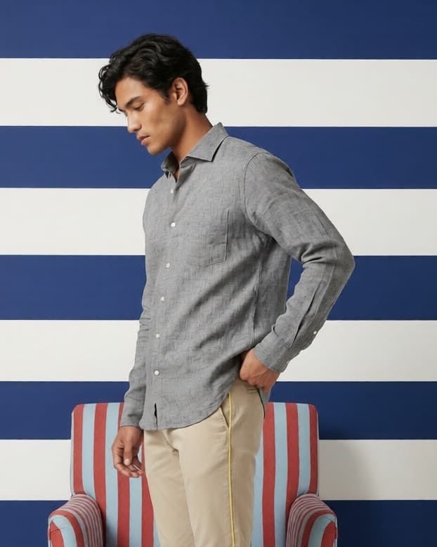 Grey Linen Shirt For Men