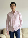 Pink Linen Mandarin Collar Shirt