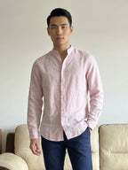 Pink Linen Mandarin Collar Shirt