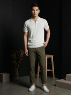 White Polo Zipper Half T-Shirt